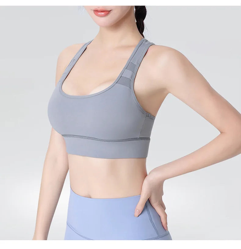 Sports bra, shockproof, high-strength, running, fitness, yoga bra, sports fixed one-piece cup, beautiful back bra