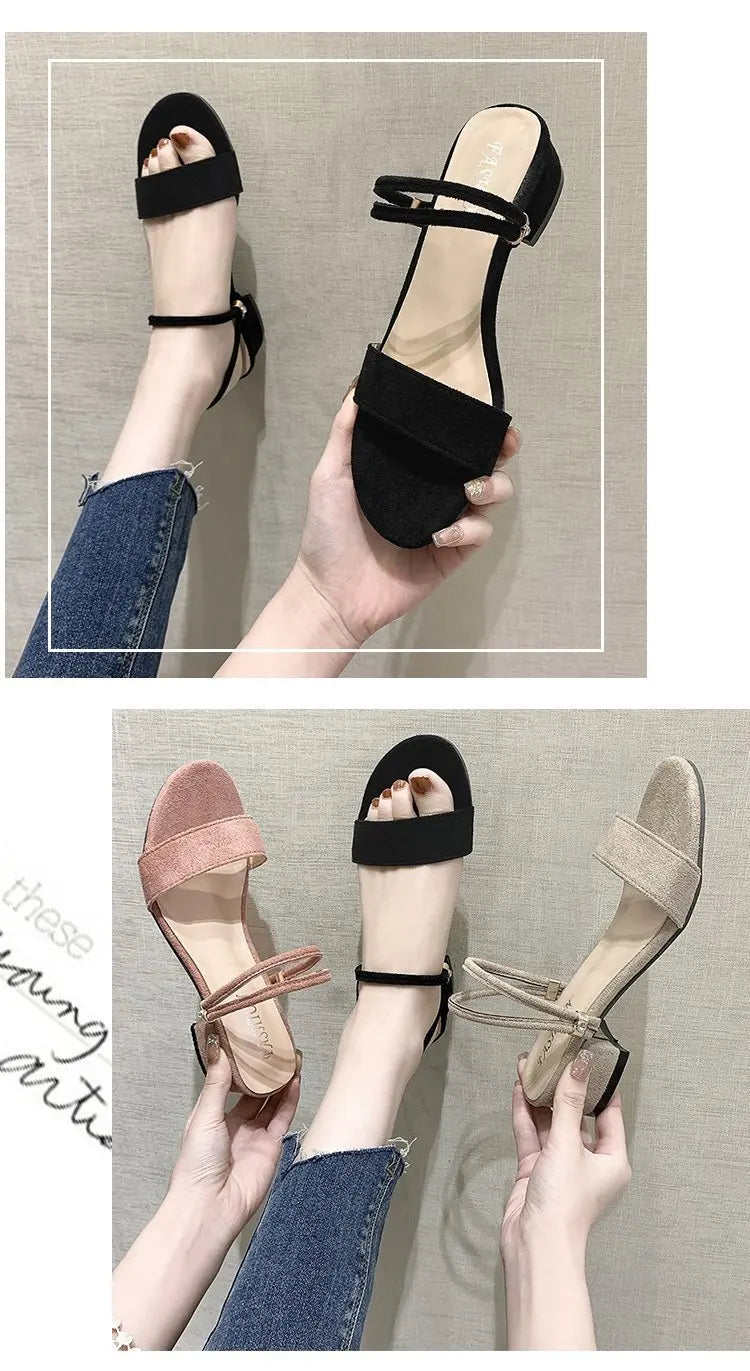 Women Sandals Chunky Heels Slides Summer 2026 Elegant Shoes Women Slipper Big Size 34-42 Fashion Summer Sandal Women
