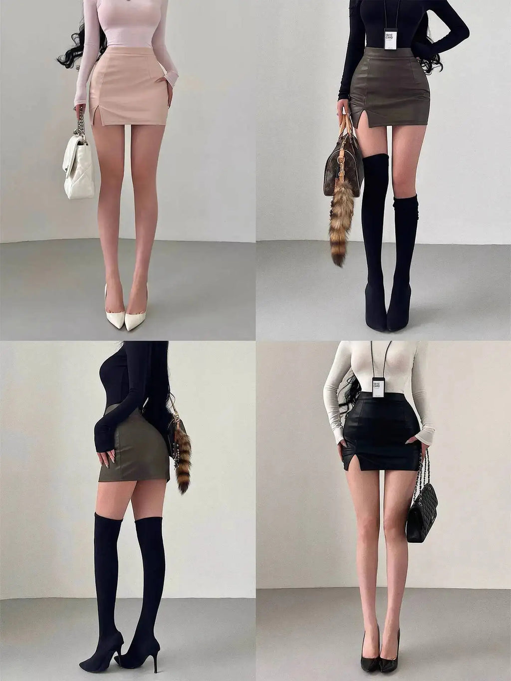 Mature Pure Desire Sexy High Waist Hip Slit Anti-Exposure Bodycon PU Leather Mini Skirt Fashion Sexy Women Mini Skirts 99JO