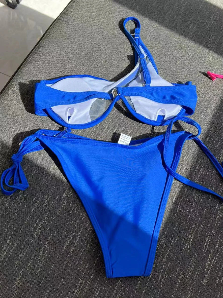 Splicing Black Mesh Underwired Bikini women swimsuit female swimwear Two pieces Bikini set High cut Bather Bathing suit Swim