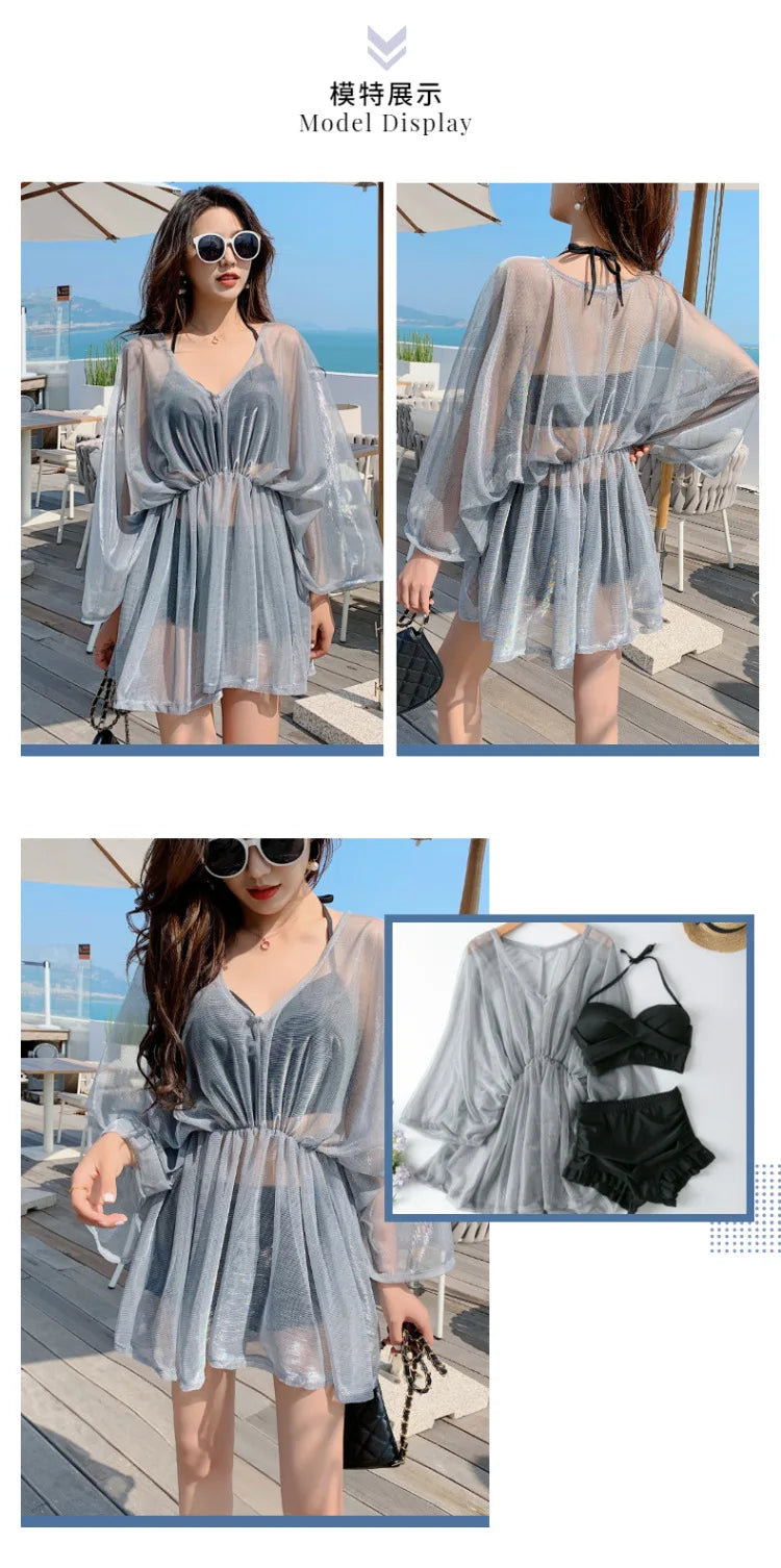 New women's swimsuit split bikini three-piece boxer long-sleeved spa swimsuit