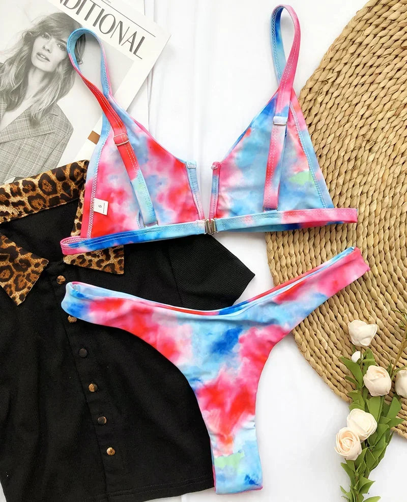 Splicing V Shaped Micro Thong Bikini Women Swimsuit Female Swimwear Two Pieces Bikini Set Push Up Bathing Suit Swim Beachwear