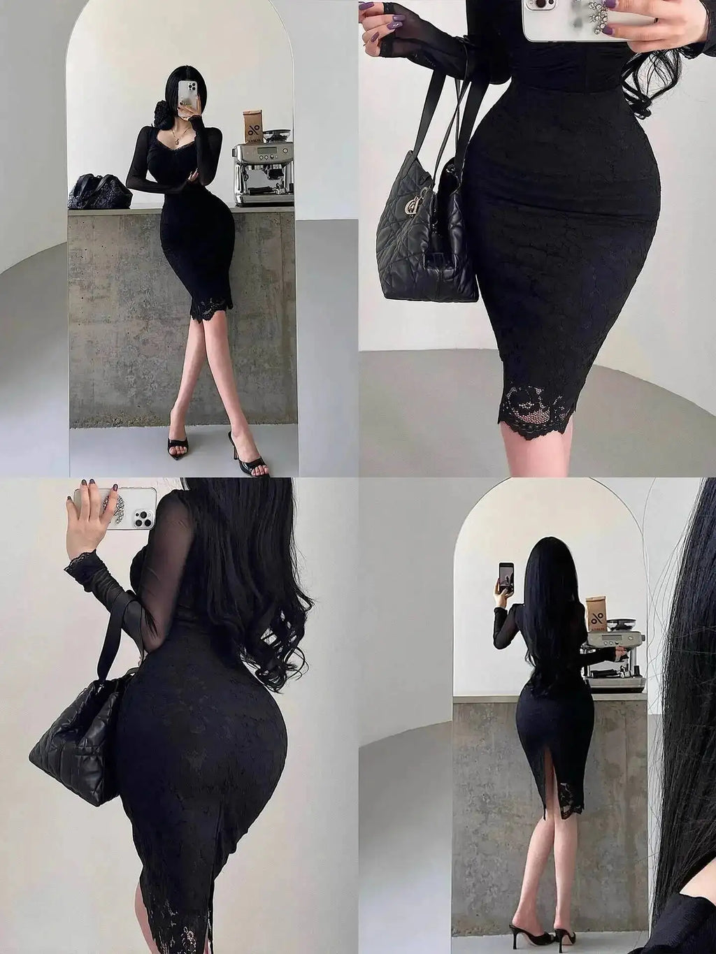 Pure Desire Style High Waist Back Slit Lace Bodycon Midi Skirt Fashion Slim Women Long Skirts PNC2