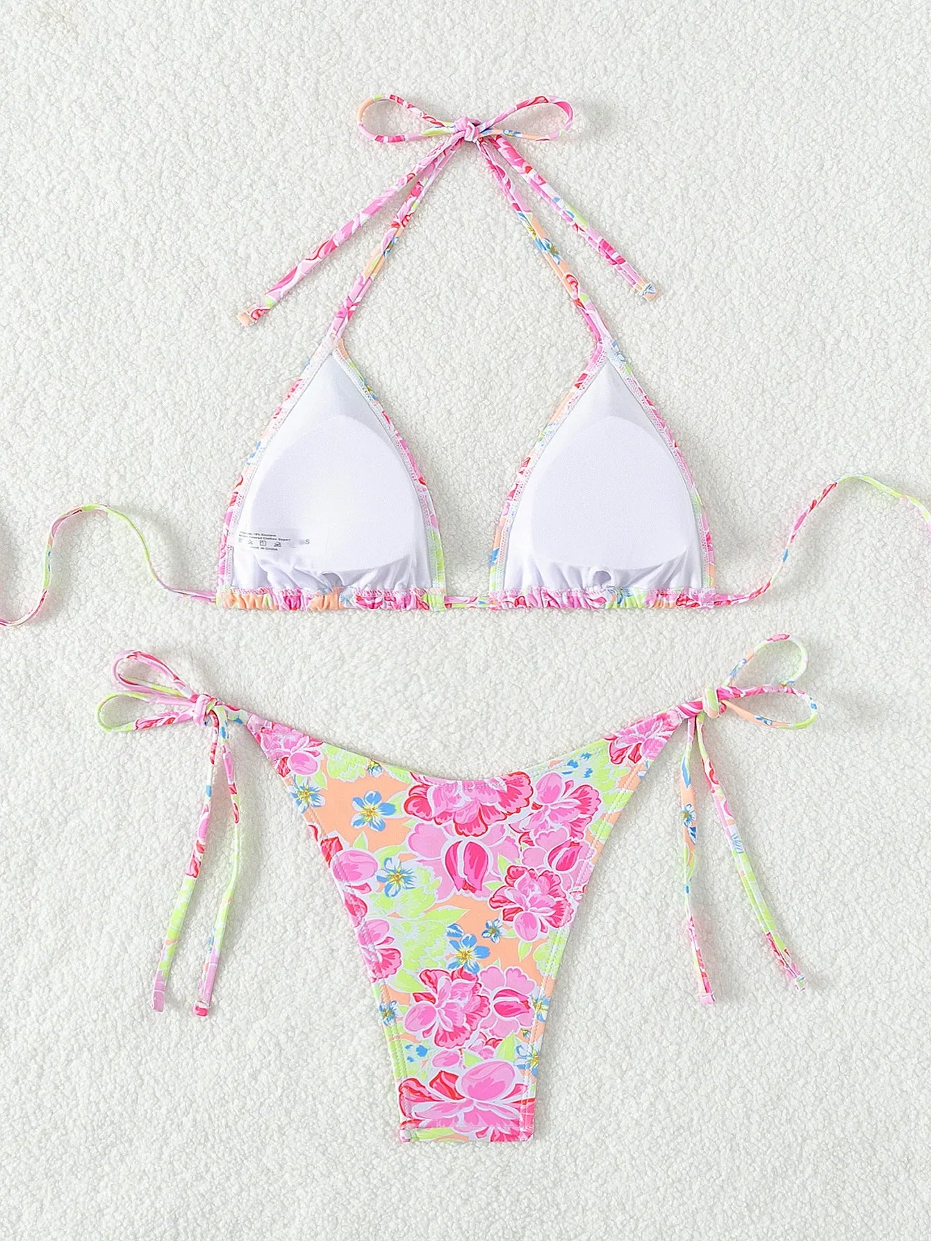 Blue Floral Print 2 Piece Micro Bikini Set for Women 2025 New Push Up Bra Thong Swimsuit Beach Bathing Suit Holiday Swimwear