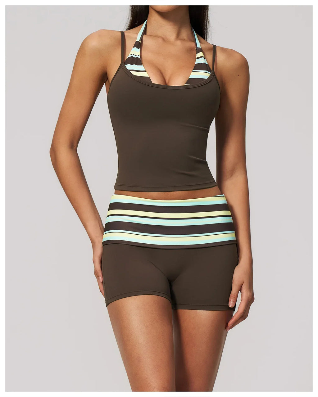 Summer Striped Polka Dot Contrast High Waist Yoga Shorts Hip Lifting Sports Tights Outdoor Workout Fitness Gym Running Pants