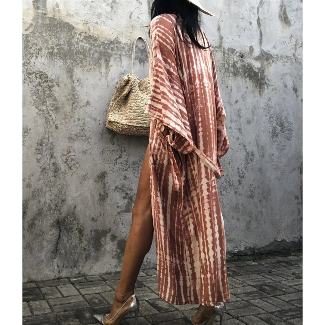 New 10 Colors Printed Long Sleeve With Belt Tunic Beach Cover Up Cover-ups Beach Dress Beach Wear Beachwear Female Women V4521