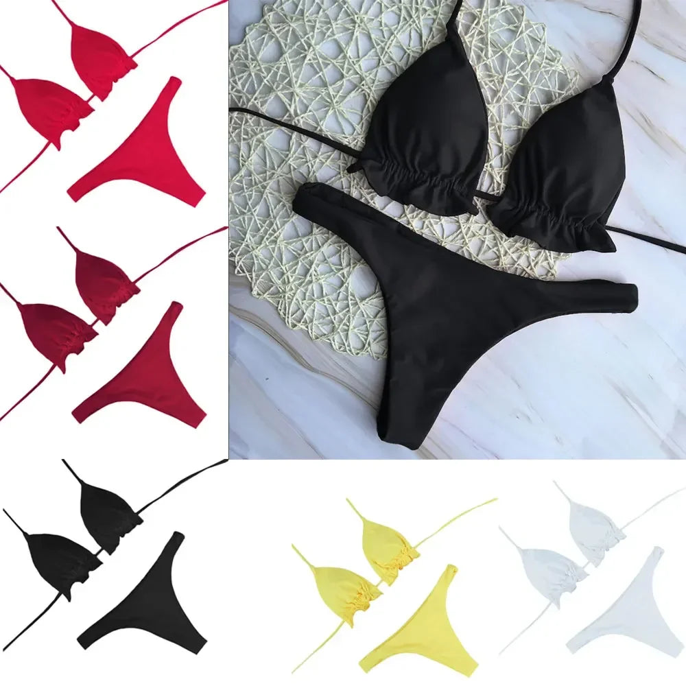 Summer Brazilian Bikini Set for Women Sexy 2 Pieces Set Push-up Swimwear Bandage Top Thong Bathing Suit Swimsuit Beachwear