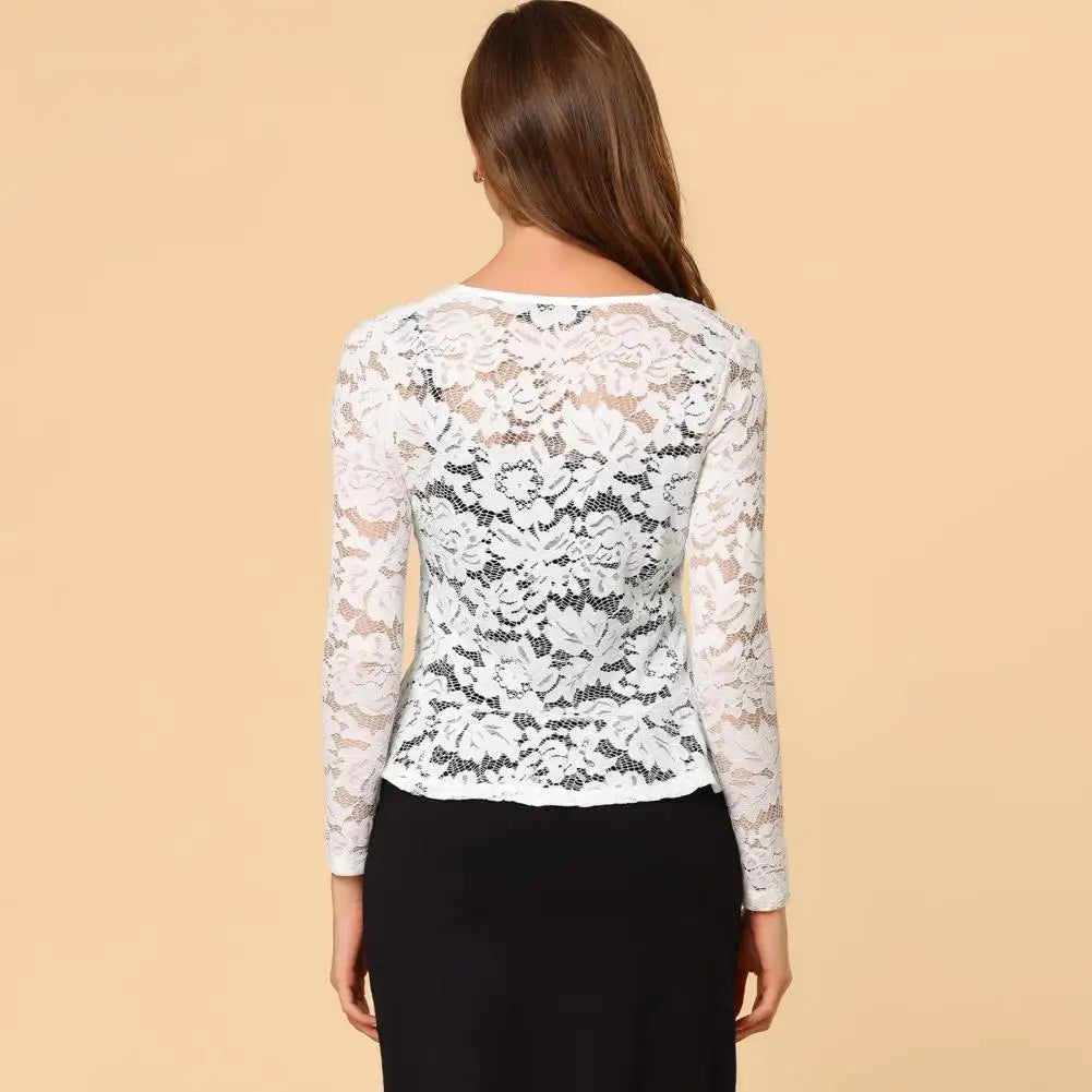 Lace Bolero for Women Tie Front Ruffle Hem Cardigan Long Sleeve Cover Up Jacket Formal Office Sheer Crop Shrug
