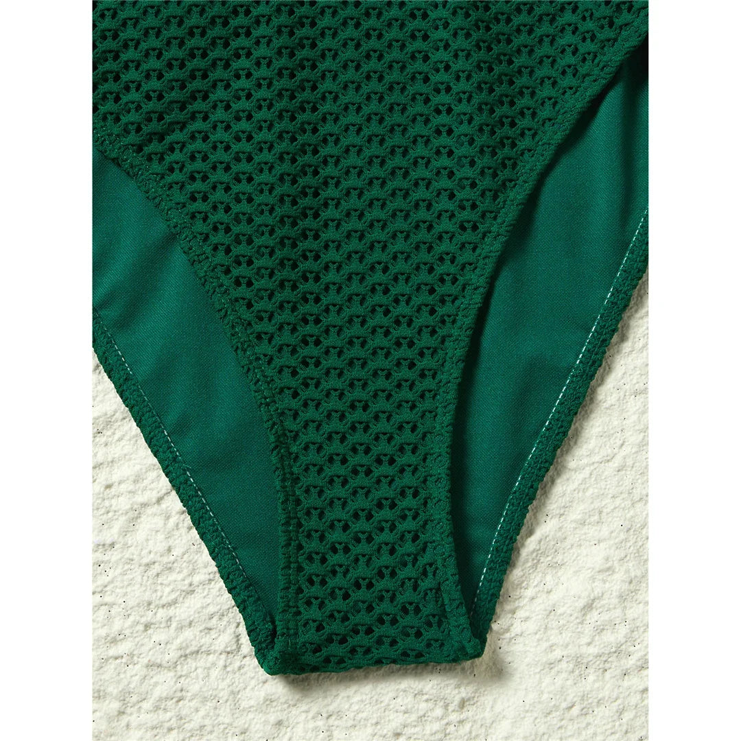S - XL Deep V Neck Knit Fish Net Mesh Women Swimwear One Piece Swimsuit Female Monokini Backless Bather Bathing Suit Swim V7832