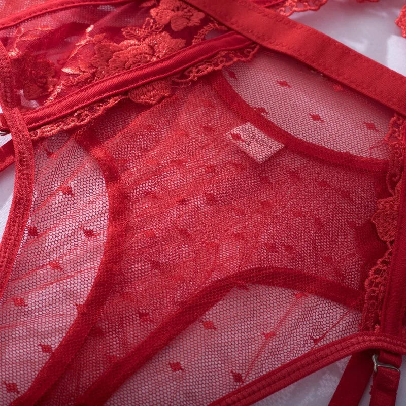 Toucheart Lace Sexy Skinny Babydoll Bodysuit Embroidery Erotic Private Adult Suit Solid Color Patchwork High Waisted Sexy Set
