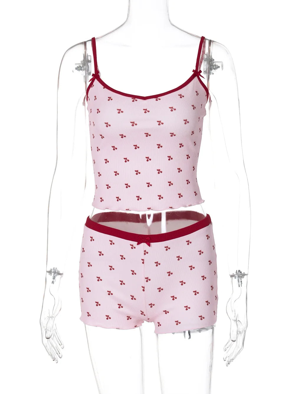 Women’s Kawaii 2 Piece Pajama Set Cherry Print Sleeveless Cami Top and Shorts Soft Sleepwear Loungewear Nightwear Outfit