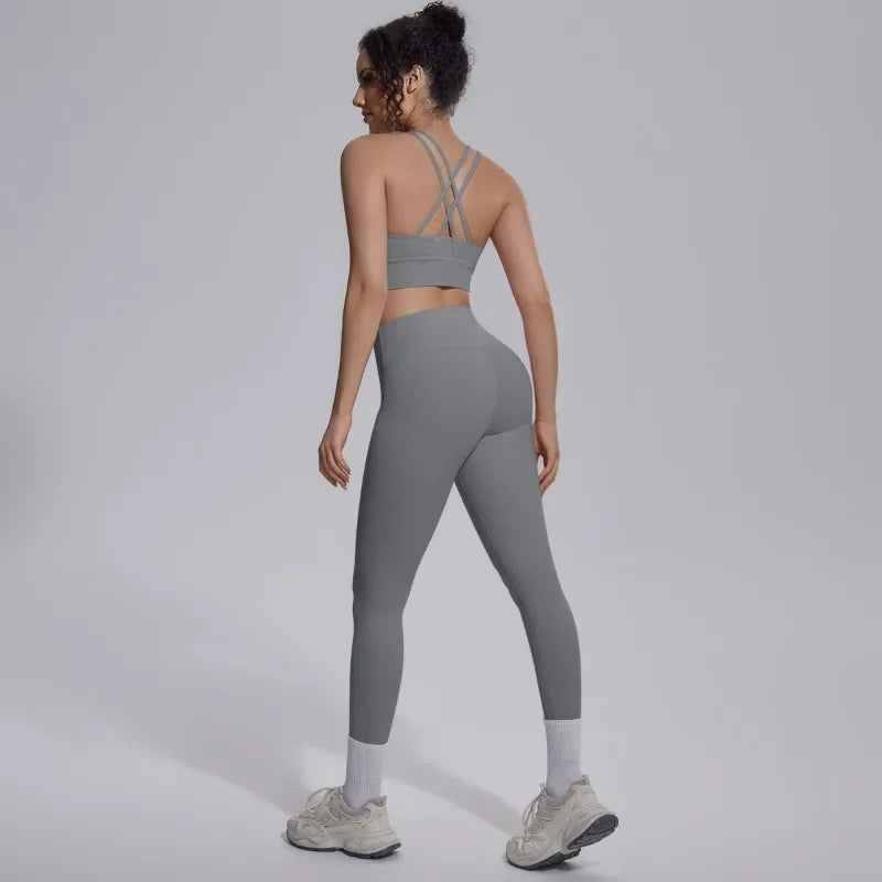 Women's Yoga Set Sports Fitness Running Beautiful Back Slim Fit Bra Hip-lifting High Waist Pants Workout Training Gym Suits