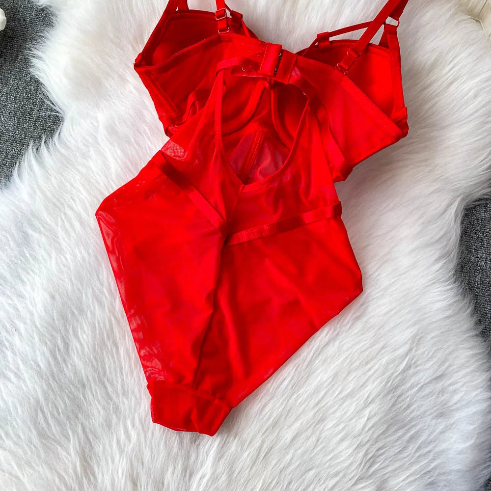 MOYISU Women's Sexy Summer Bodysuit Halter See Through Mesh Lingerie Push Up Pads Euro Style Boho Chic Shapewear Hot Item AU Hot