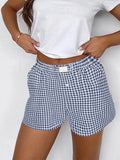 Teen Girls Plaid Shorts Elastic Waistband Pull-On Casual Lounge Summer Outfit Red Blue Color Women's Fashion