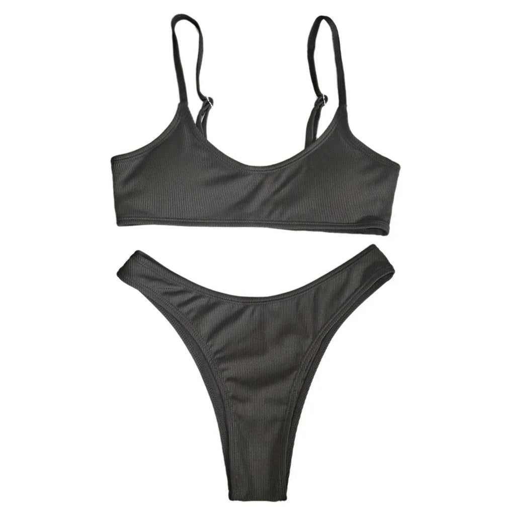 Ribbed High Leg Cut Bikini Female Swimsuit Women Swimwear Two-Pieces Bikini Set Brazilian Padded Bather Bathing Suit Swim V7126