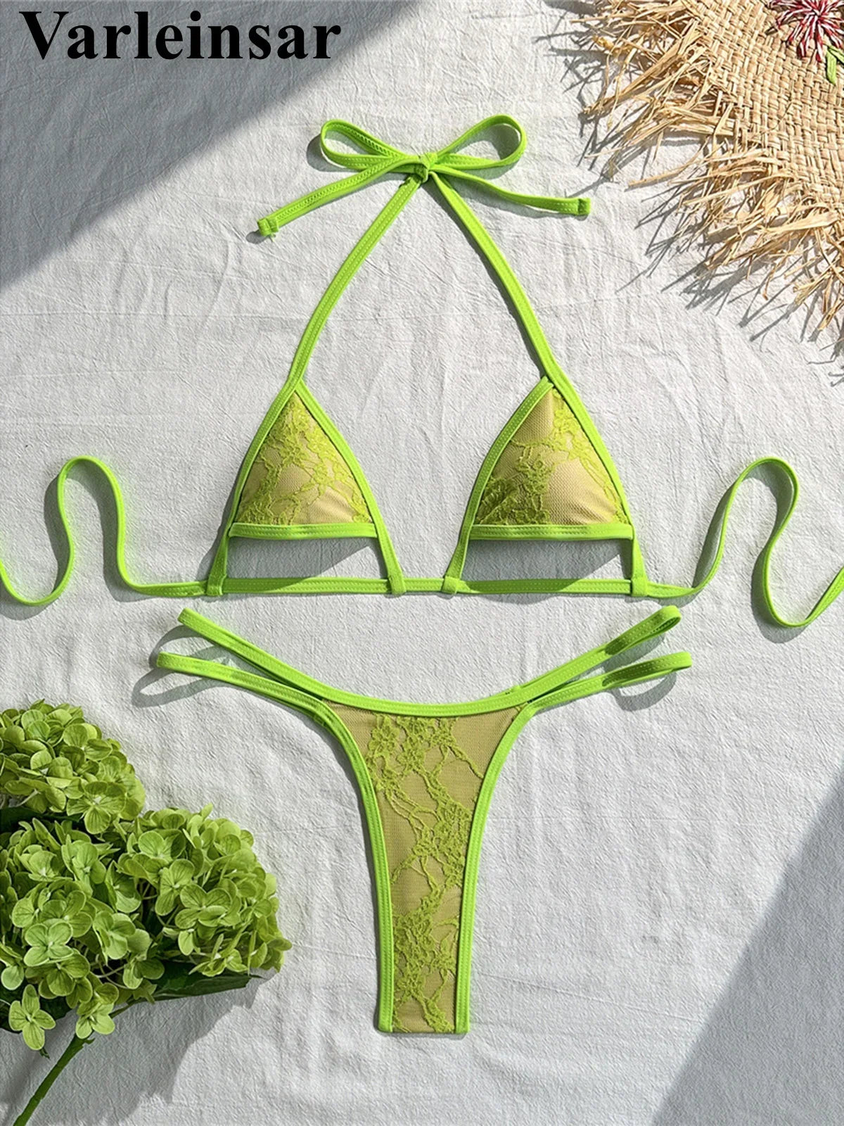 Sexy Extreme String Mini Micro Thong Bikini Female Swimsuit Women Swimwear Two-Pieces Bikini Set Bather Bathing Suit Swim V8373