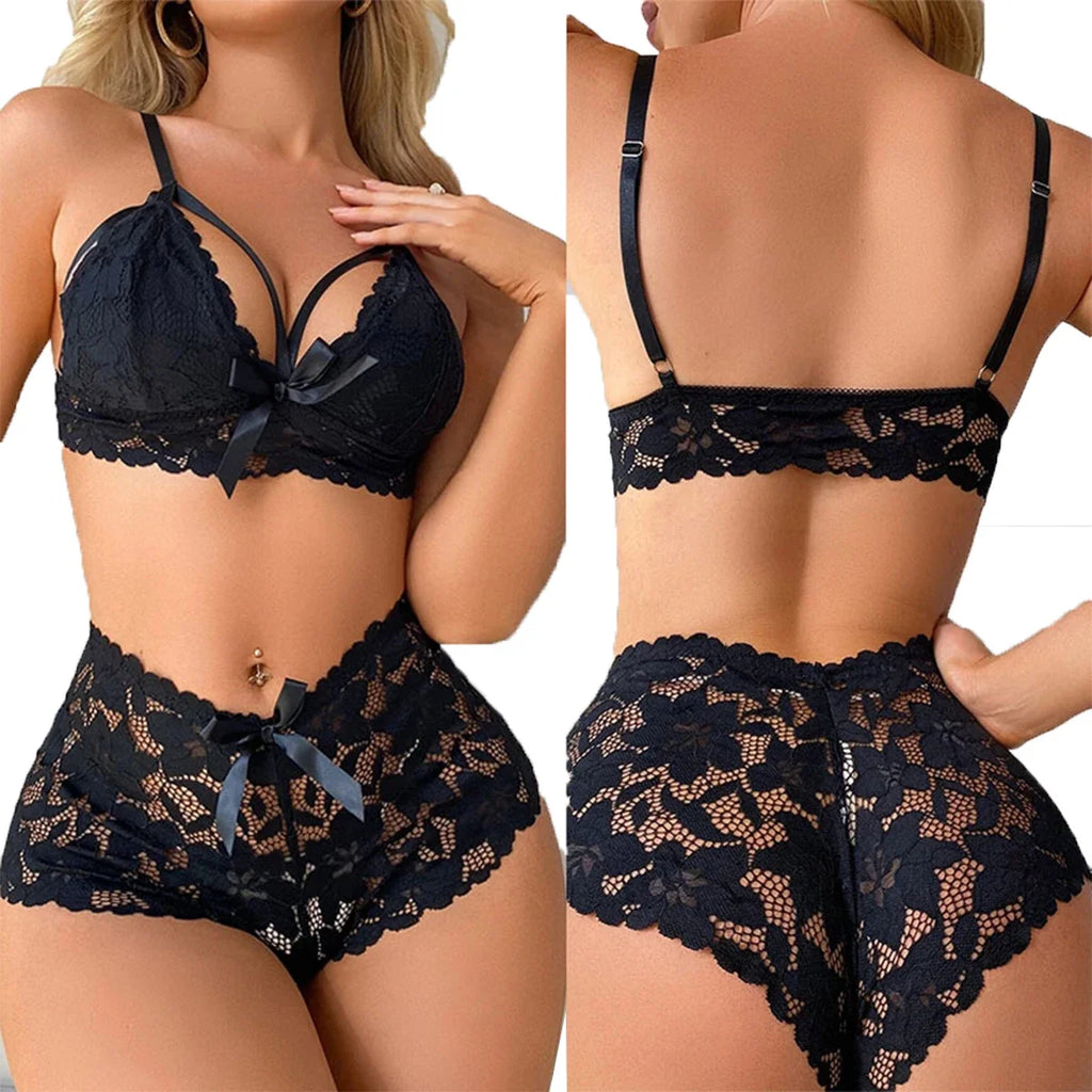 Transparent Underwear Two Piece Set Sexy Lingerie Lace Bra Erotic Lingerie Set Push Up Bra With Panty Set Briefs Sets Panty Set