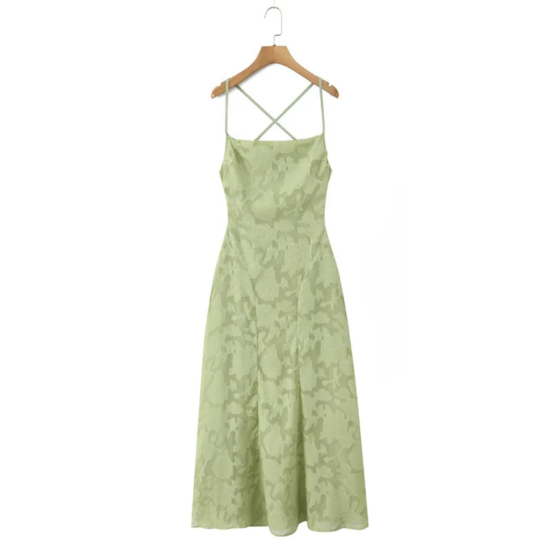 New Style Sexy Slim-fit High-waisted Dress With Back Straps Jacquard Over-the-knee Long Dress For Women Pure Desire Dress AWPU