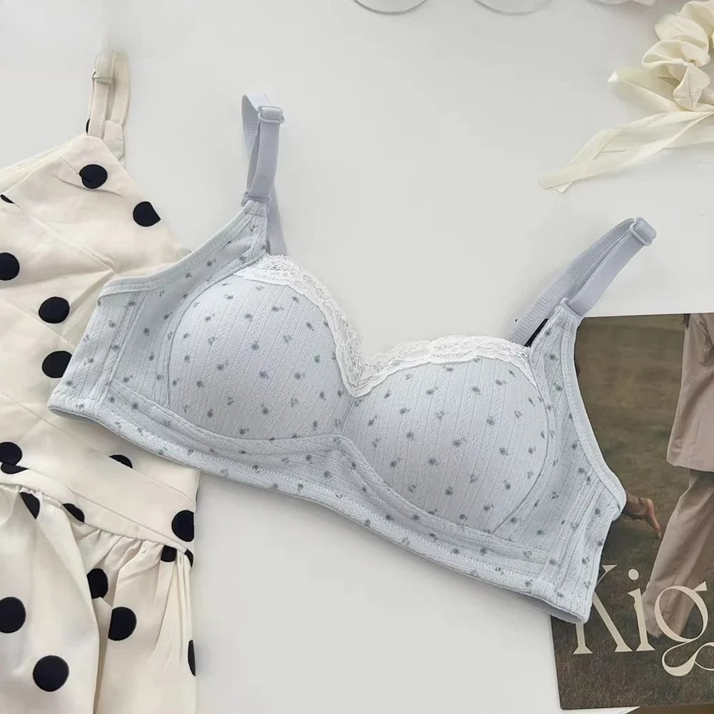 Japa Cherry Blossom Bra Wireless Thin Lace Bralette Small Chest Women Comfortable Breathable Student Underwear Push Up No Steel