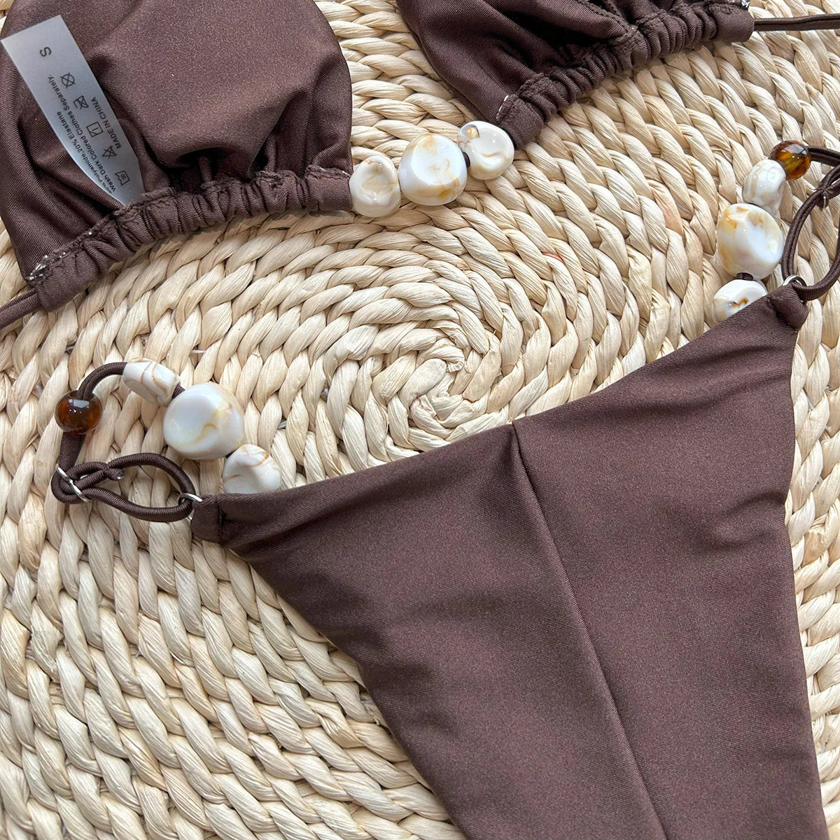 Shiny Halter High Leg Cut Beads Bikini Women Swimwear Female Swimsuit Two-pieces Bikini Set Padded Bather Bathing Suit Swim Lady
