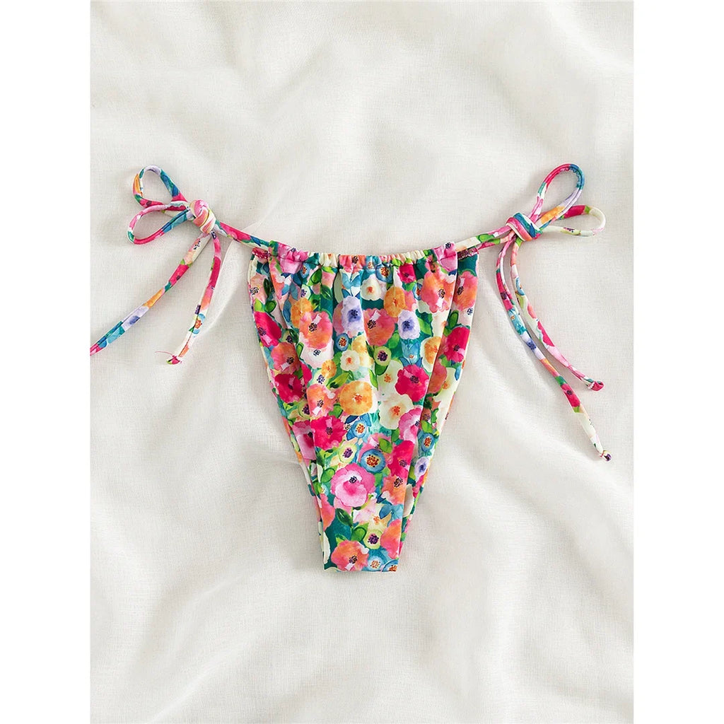 Sexy Floral Printed Halter Lace Up Bikini Female Swimsuit Women Swimwear Two-pieces Bikini set Bather Bathing Suit Swim K5026