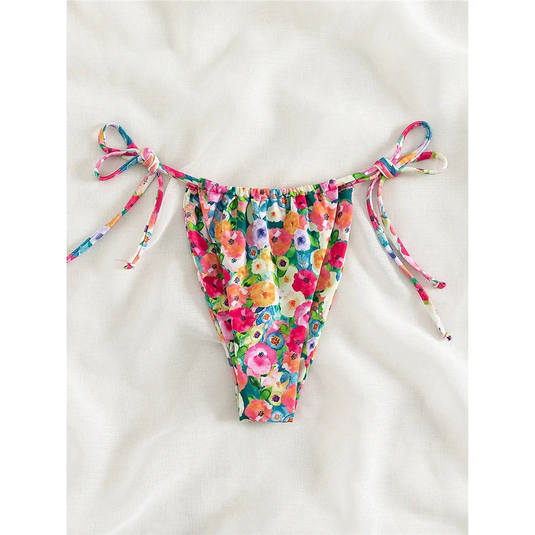 Sexy Floral Printed Halter Lace Up Bikini Female Swimsuit Women Swimwear Two-pieces Bikini set Bather Bathing Suit Swim K5026