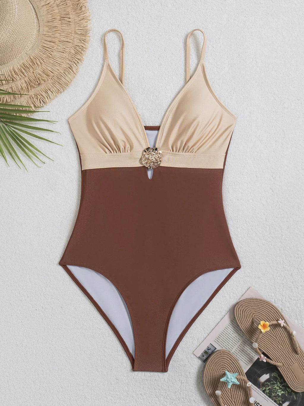 Contrast Color 2026 New Women's One Piece Suit Swimwear Sexy Strappy Backless Swimsuit Rhinestone Push Up High Waist Beachwear
