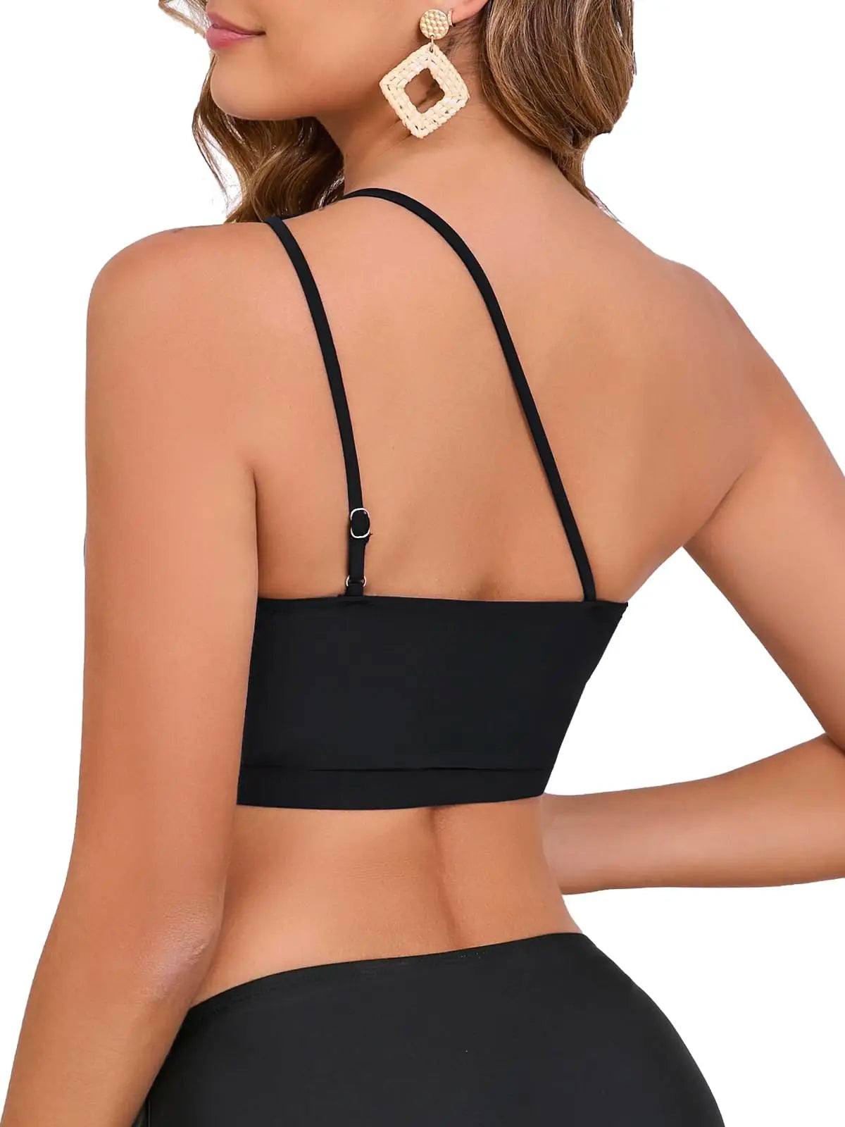 2026 One Shoulder Swimsuit Only Tops Padded Sporty Swimwear Women Solid Bathers Bathing Swimming Swim Suit Female