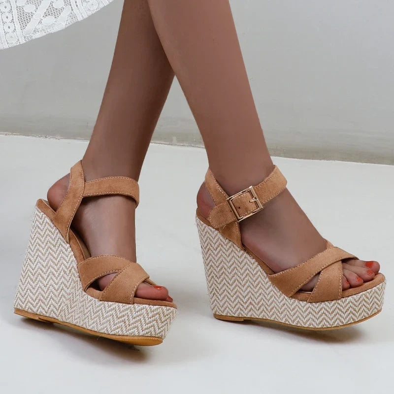 Wedges Sandals Women Summer 2026 Platform High Heels Gladiator Flip Flops Black Pink Knitted Party Shoes Female Large Size 45