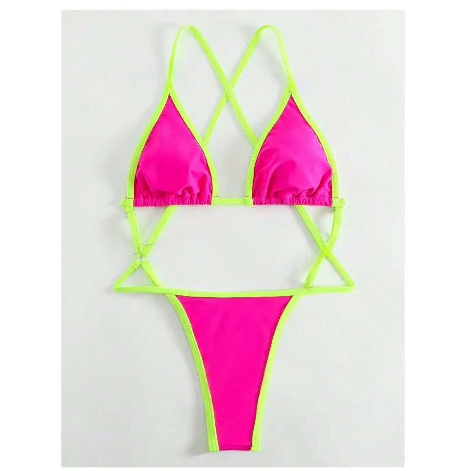 Cikini Summer Beach Women's Contrast Trim Halterneck One-Piece Swimsuit Sexy Swimwear Bathing Suit