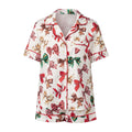 Women's Satin Christmas Pajama Set Short Sleeve Lapel Christmas Elements Print Shirt Shorts Two Pieces Sleepwear
