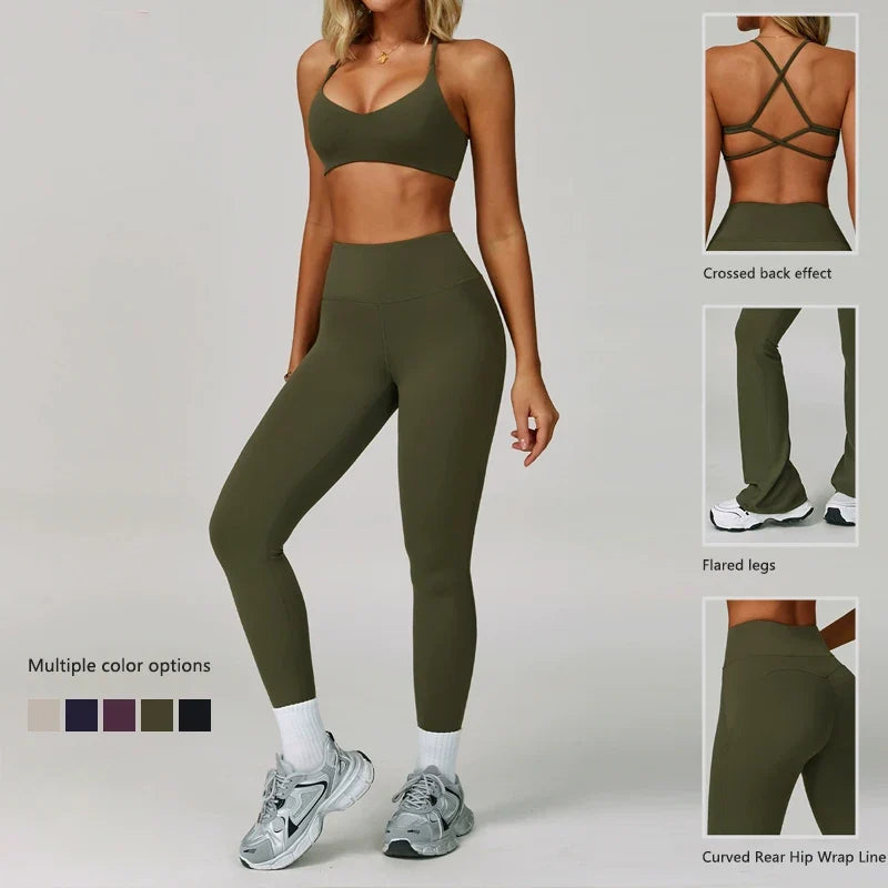 Hearuisavy Women's Running Comfort 2Pcs Sports Pants Set High Waist Push Up Workour Sportswear Casual Cycling Jogging Yoga Bras