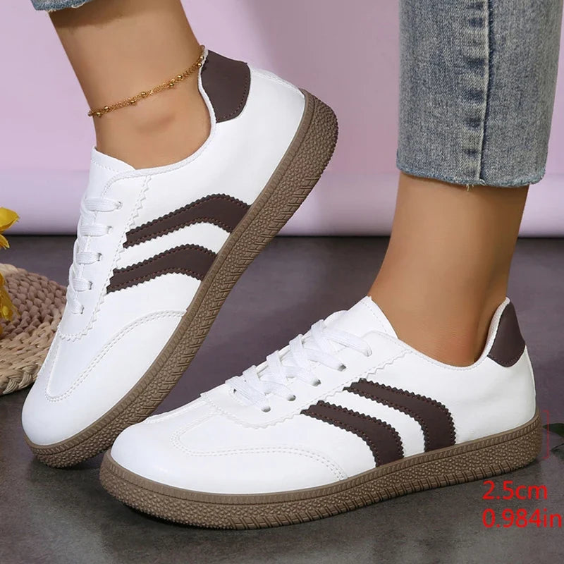 Plus Size 44 Women's Stripe Flats Fashion Lace Up Platform German Training Shoes Women Comfortable Non Slip Low Top Sneakers