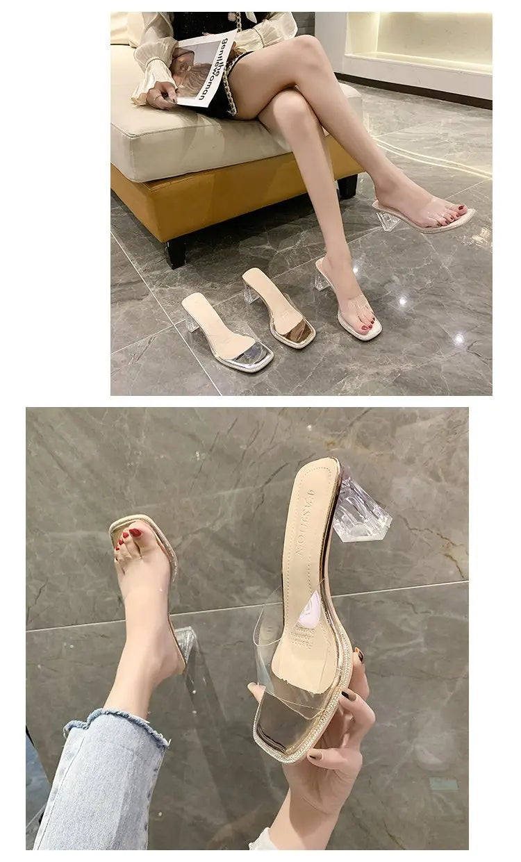 Summer Women Pumps Sandals PVC Jelly Slippers Open Toe High Heels Women Transparent Perspex Slippers Shoes Heel Clear Sandals