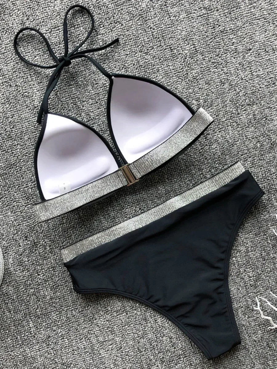 2025 Push Up High Waist Bikini Women Swimsuit Female Swimwear Two Pieces Bikini Set Halter Bra Cup Bathing Suit Swim Beach Wear