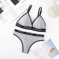 Women's Ribbed Wireless Triangle Bralette and Thong Set Low Rise Panties Daily Wear Comfort Underwear Ladies Sexy Lingerie Set