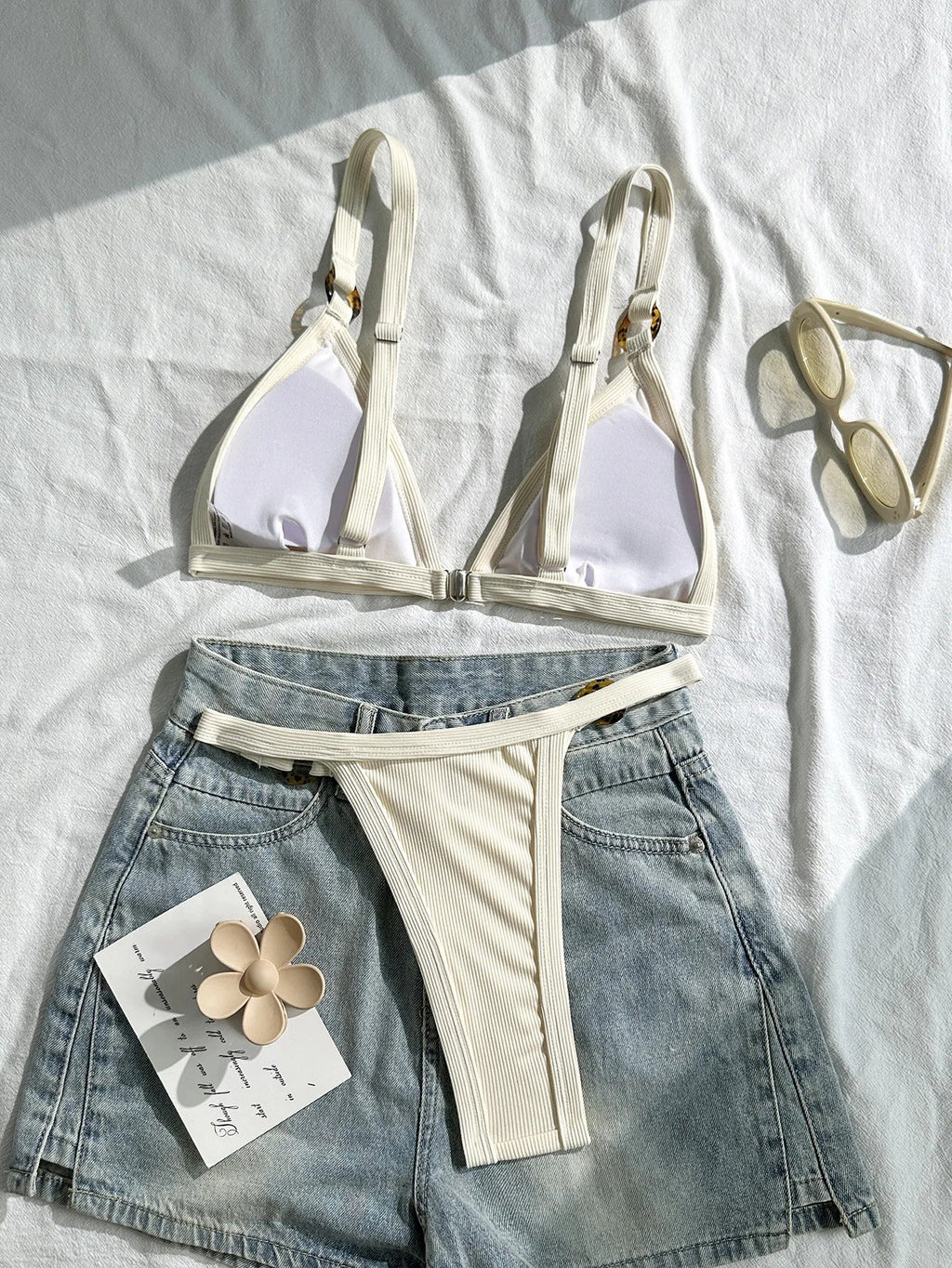 Splicing Ribbed High Cut Ring Mini Micro Bikini Women Swimwear Female Swimsuit Two-pieces Bikini Set Bathing Suit Swim Beachwear