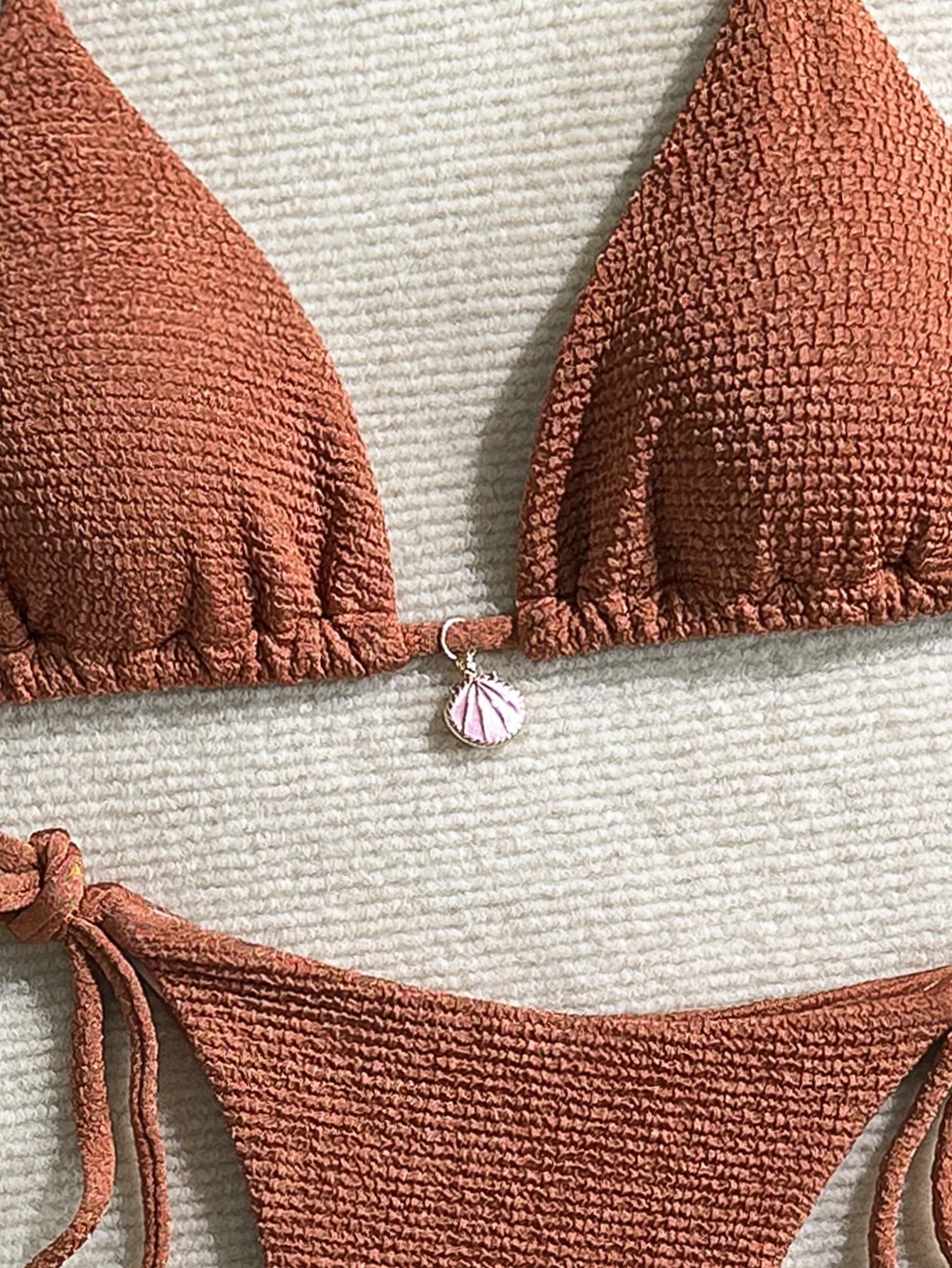 Sexy Pink White Bikini Set 2026 Women Shell Ornament Push Up Tie Side Thong Swimsuit Summer Bathing Suit Holiday Micro Swimwear
