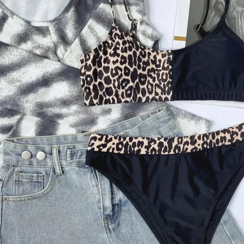 2026 Sexy Bikini Women Swimwear Swimsuit Leopard Patchwork High Waist Bikinis Set Bathing Suit Beach Bikini Trajes De Bano Mujer