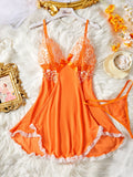 Summer Orange Lace Mesh Contrasting Dress Underwear With Thongs Night Costumes