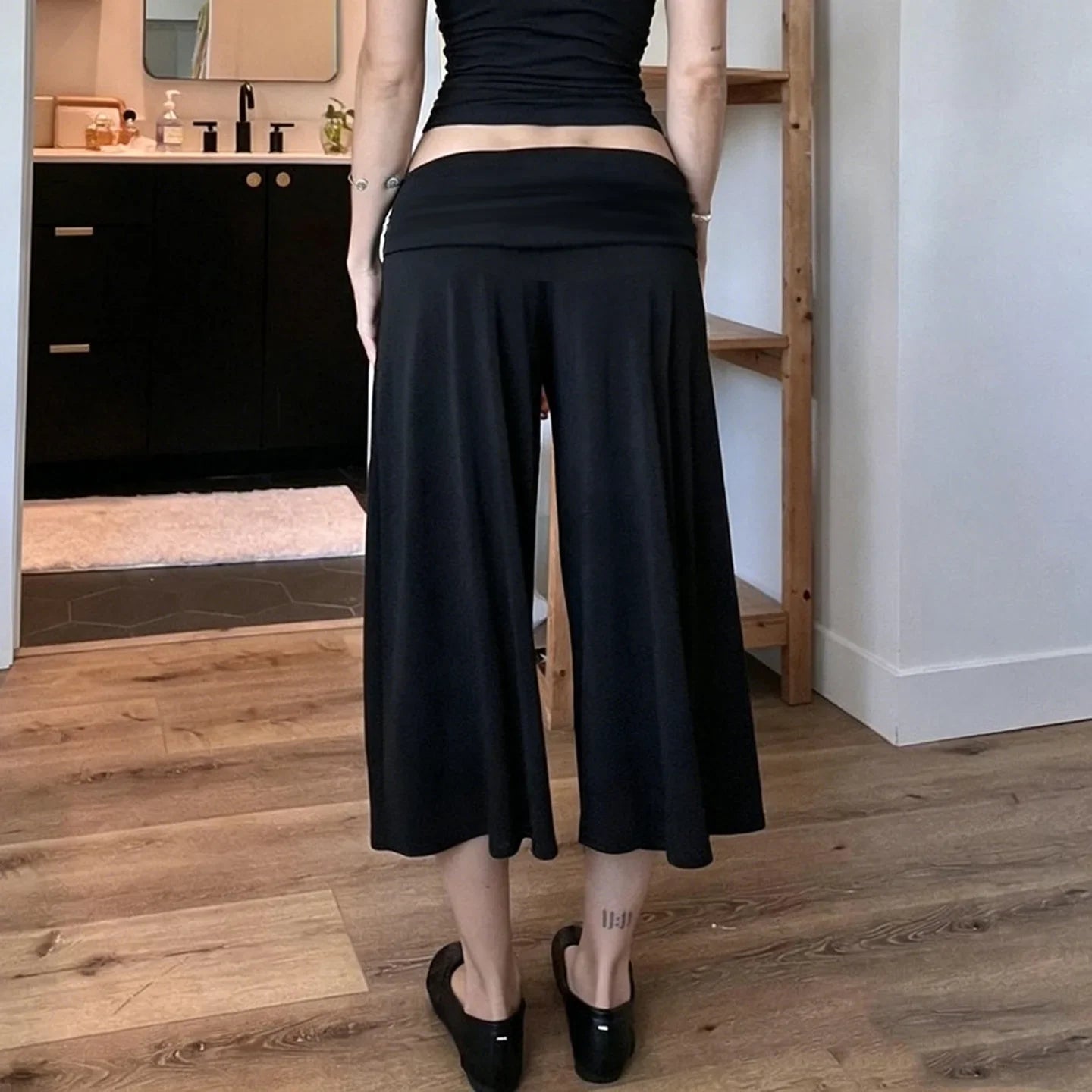 American knitted mid-waisted trousers, simple low-waisted straight loose casual trousers