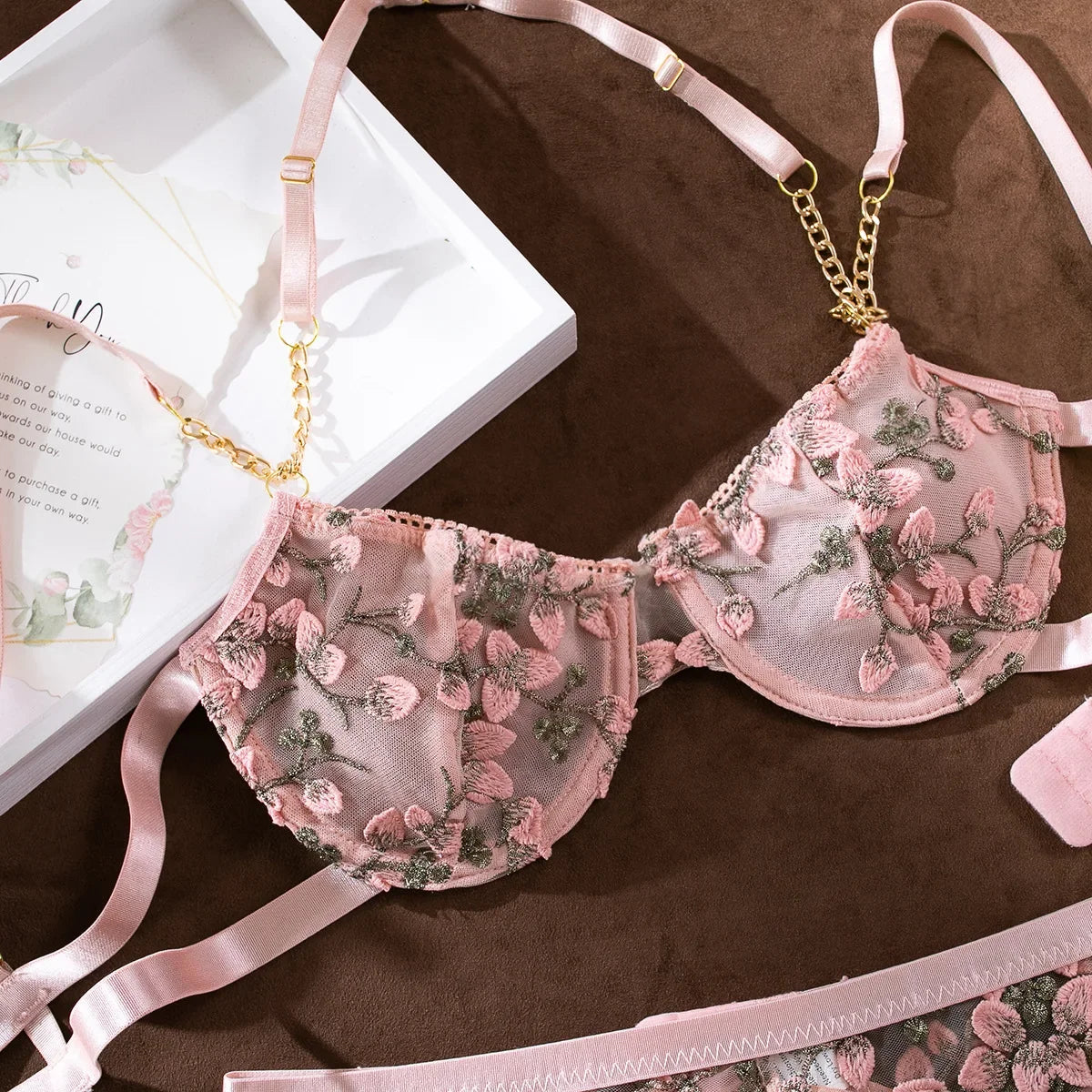 Laced Bra Lingerie Sexy Floral Embroidery Underwear Transparent Fairy Set Woman 2-Piece Boho Bra + Panty Underwear Set Intimates