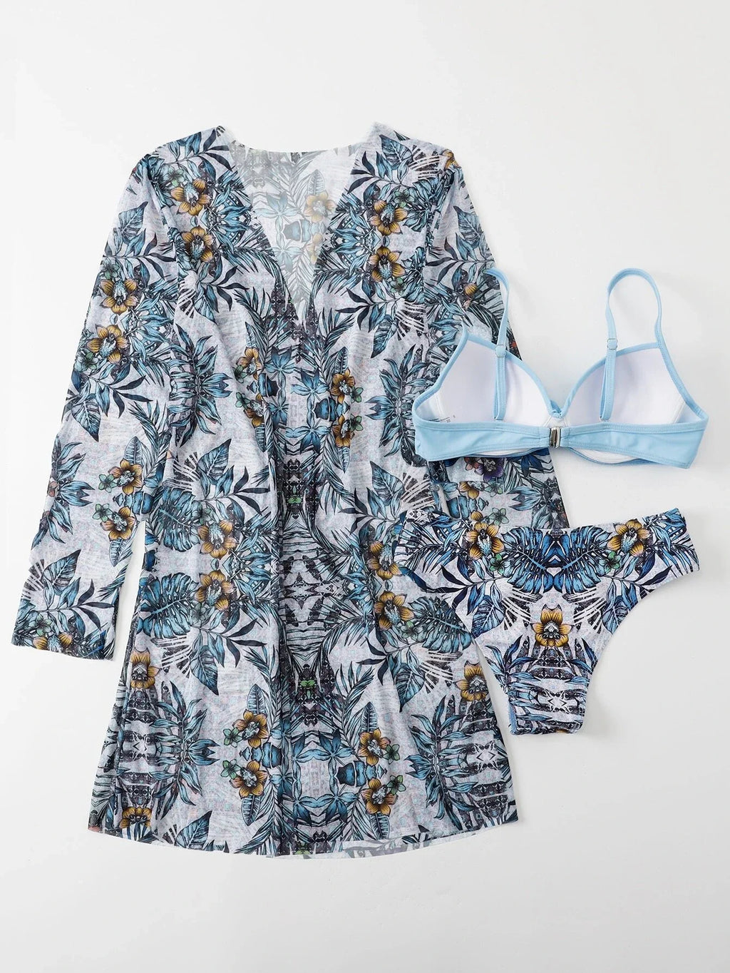 3 Pieces Push Up Bikinis 2026 Women With Kimono Beach Printed Swimsuit Sexy Swimwear Female Bathers Bathing Swimming Swim Suit