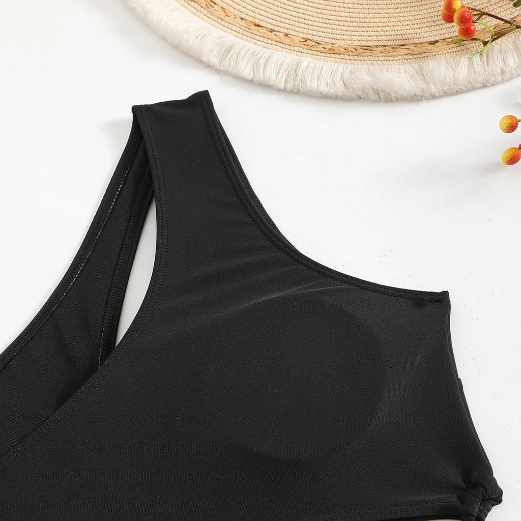 Cut Out Asymmetric One Shoulder One Piece Swimsuit Women Swimwear Female Monokini High Cut Bather Bathing Suit Swim Beachwear