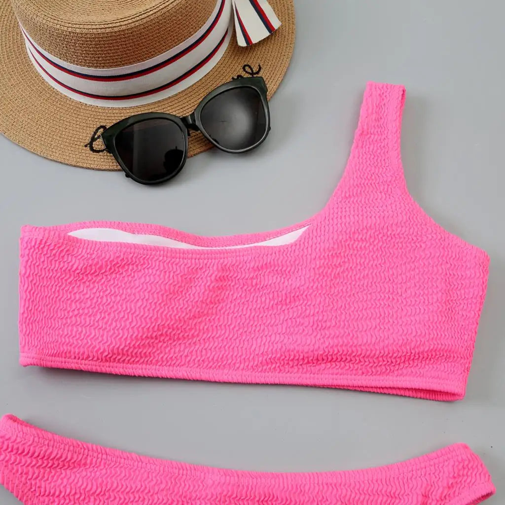One Shoulder Bikinis 2026 Women Sexy Swimwear Female Brazilian Swimsuit Solid Beachwear Bathers Bathing Swimming Swim Suit