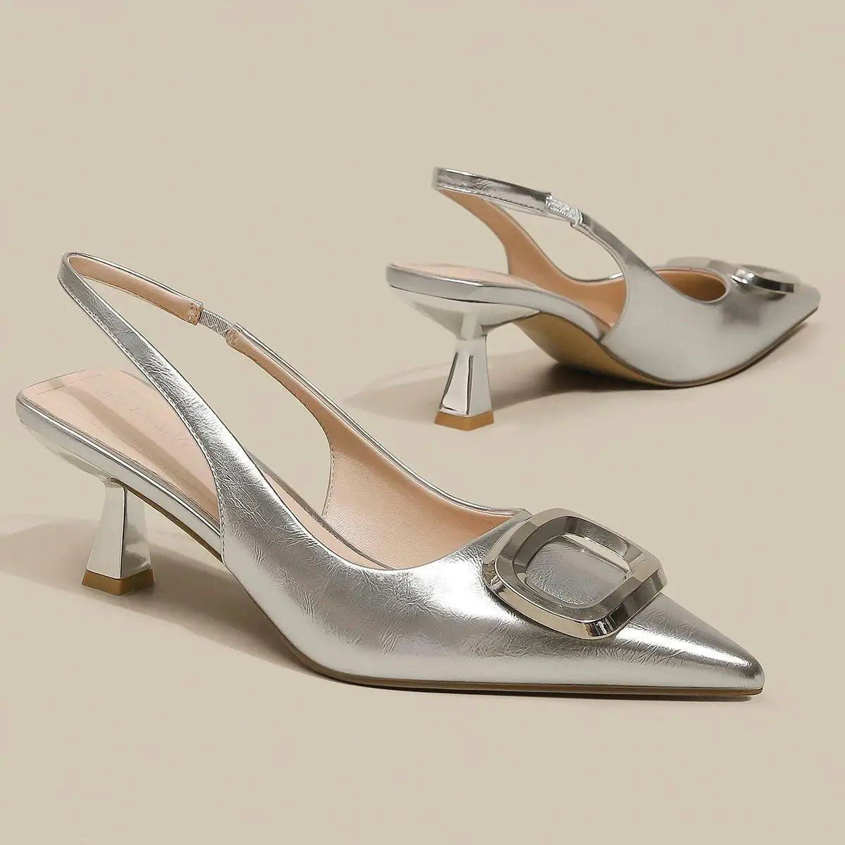 Brand Woman Slingback Shoes Fashion  Spring New Ladies High Heels Elegant Med Heel Pointed Toe Slip on Sandal Mules