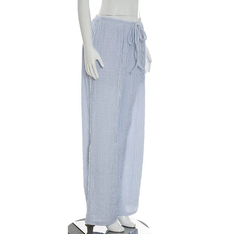 Women's trousers, fashionable and versatile, solid color, drawstring straight trousers, beach sun protection trousers