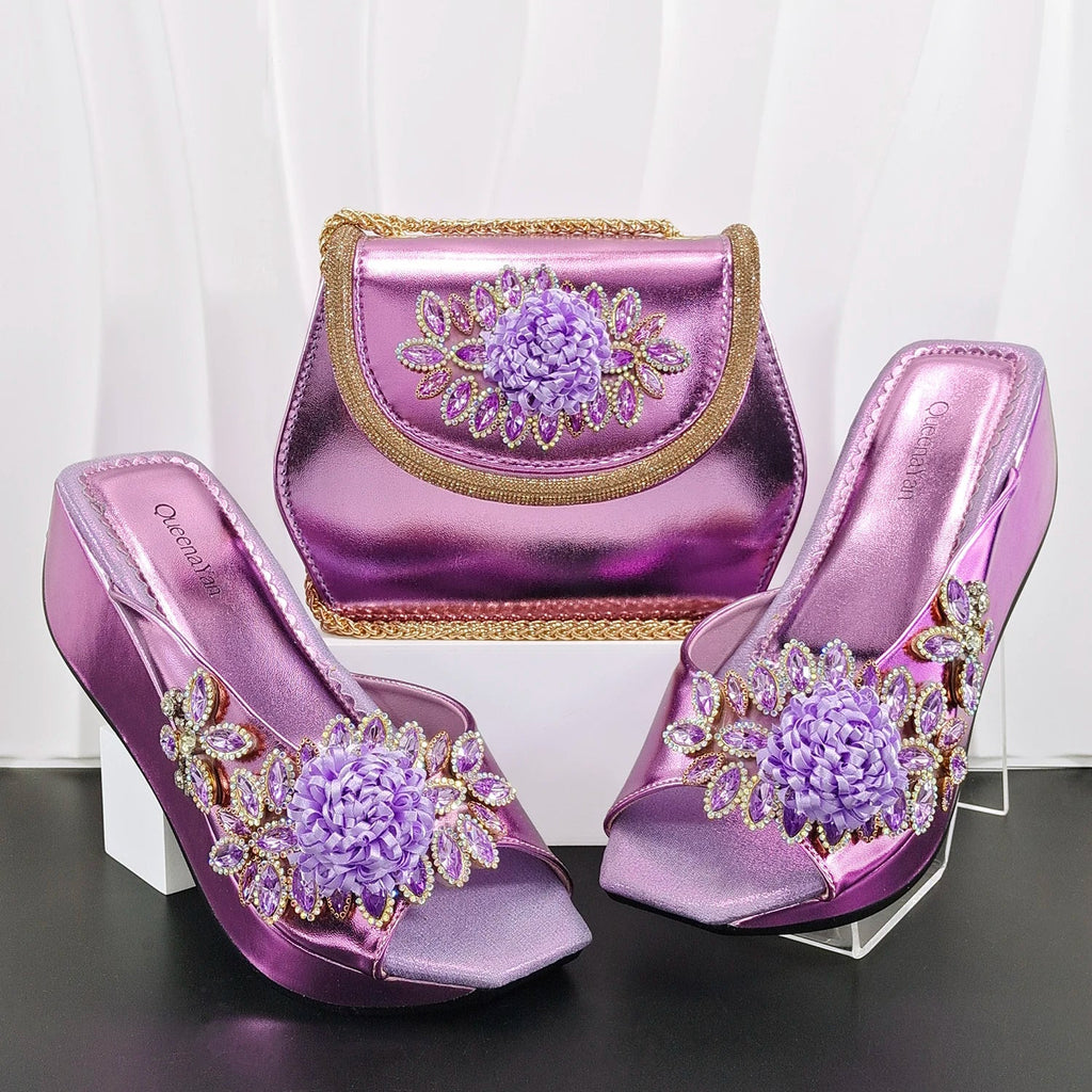 doershow High Quality African Style Ladies Shoes And Bags Set Latest silver Italian Shoes And Bag Set For Party HO1-1