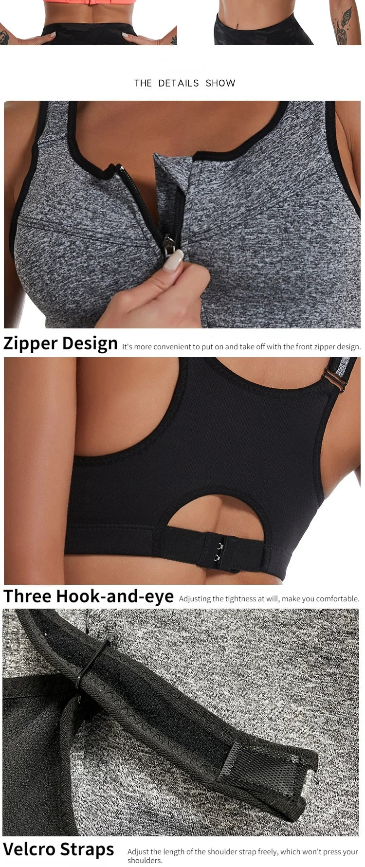 Sports Bra Women Front Zipper Push Up Gym Jogging Crop Tops Female Yoga Fitness Shockproof Vest Sujetadores Sport Bras for Women