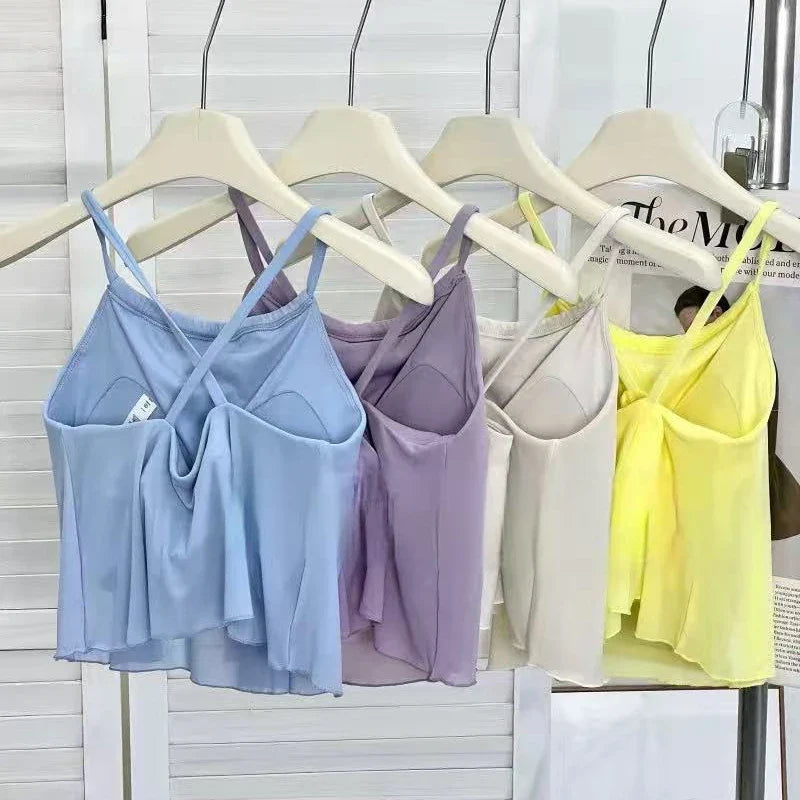 Women's Mesh Yoga Sports Camisole Vest Beautiful Back Pilates Training Outerwear Top Fake Two-Piece Sports Bra Design